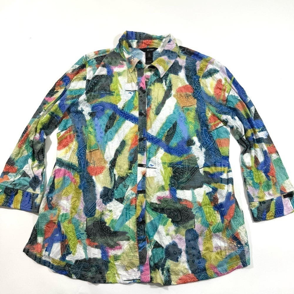 Ali Miles Art To Wear Tunic Shirt Button Front Size XL